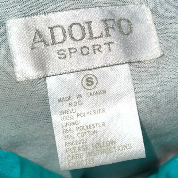 Vintage 90s Adolfo Sport Teal Embroidered Floral Windbreaker Track Set Small - Picture 5 of 13